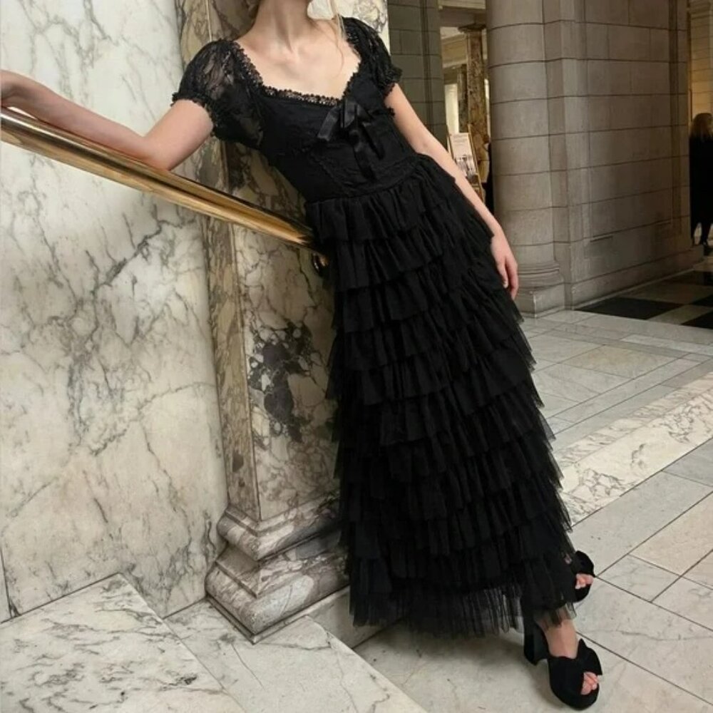 NWT AMY JANE LONDON Sofia Tulle Maxi Dress Black. SZ M